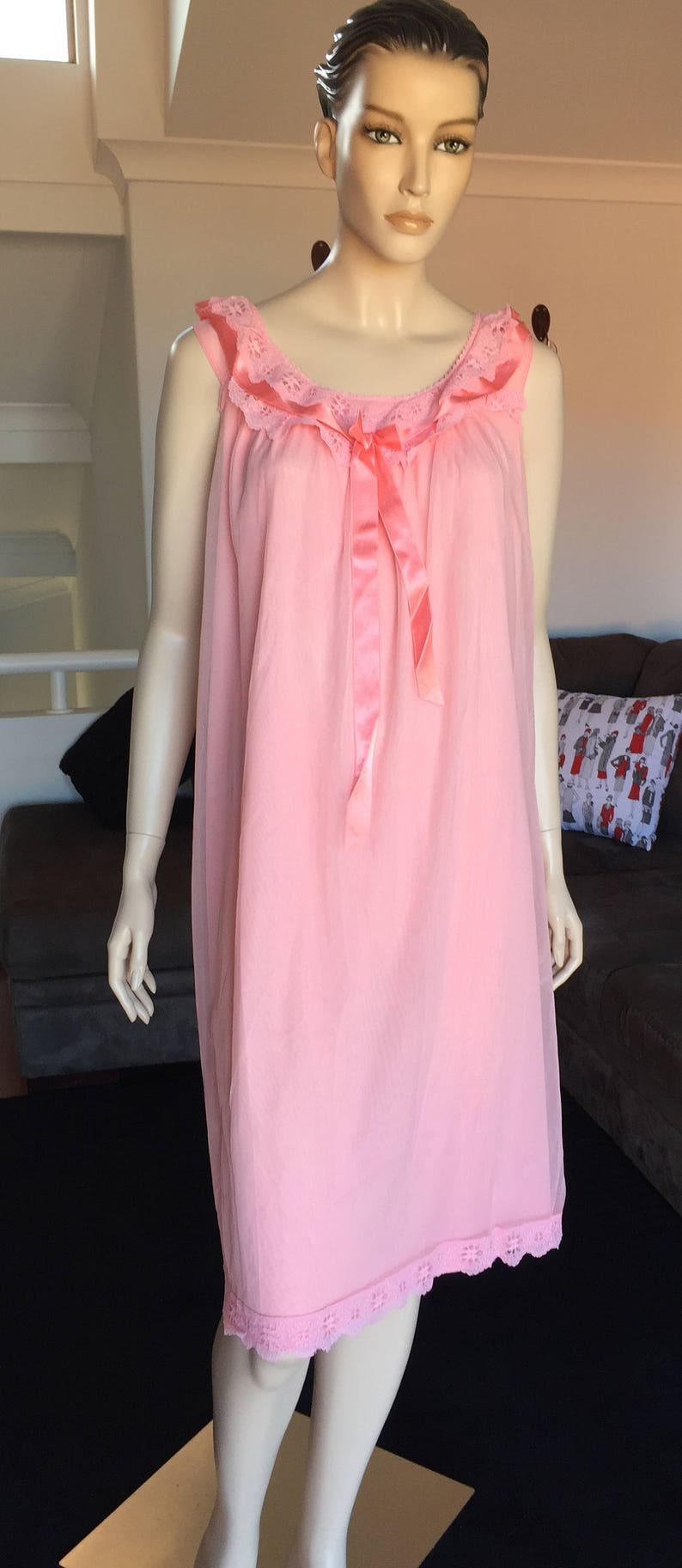 PINK NIGHTY Nightgown Retro Glam Babydoll Pink As New Ribbons | Etsy