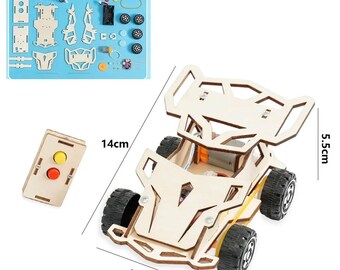 Kit STEM de coche RC para niños, coche de control remoto de madera, ciencia educativa e ingeniería