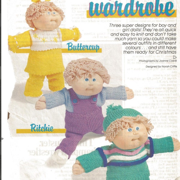 Cabbage Patch Knitting Pattern Doll Three Outfits Family Circle Magazine 1986 Vintage