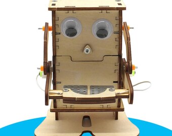 Kit STEM de robot come monedas para niños, juguete científico de madera, educativo, regalo divertido, 5+