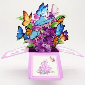 3D Pop Up Flower Butterflies Greeting  Bouquet Birthday Card Gifts Universal Customisable