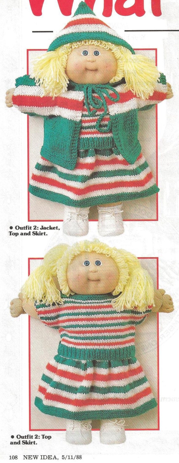 Knitting Pattern Vintage Cabbage Patch Doll Four Outfits 1988 Etsy