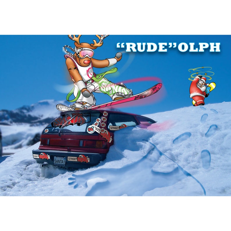 Snowboard Christmas Cards 6 card pack A5 Size Funny Snowboard cards image 2