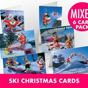 Lot de 6 cartes de Noël sur le ski - Format A5 - Cartes de Noël amusantes