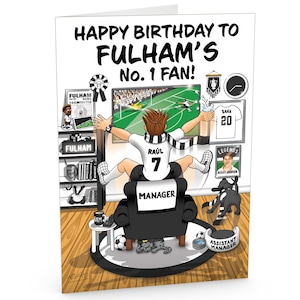 Carte d'anniversaire de football pour fan de Fulham numéro 1 - Beaucoup de détails inspirés du club - Grand format A5 - Fabriquée au Royaume-Uni - Pour lui ou ses supporters