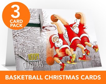 Basketbal kerstkaart - 3 CARD PACK - Grappige kerstman - Kaart voor hem - Kaart voor echtgenoot