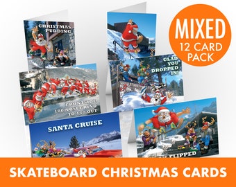Skateboard Christmas Cards - 12 card pack - Funny Christmas cards - Card for son