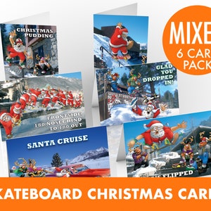 Cartes de Noël de skateboard - Lot de 6 cartes - Format A5 - Cartes de Noël amusantes - Carte de skate