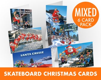 Skateboard Christmas Cards - 6 card pack - A5 Size - Funny Christmas cards - Skate card