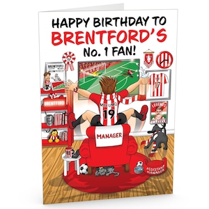 Carte d'anniversaire de football pour le fan numéro 1 de Brentford - Beaucoup de détails inspirés du club - Grand format A5 - Mad in UK - Pour lui ou ses supporters