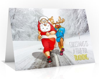 Running Christmas card Funny greeting card Hand drawn