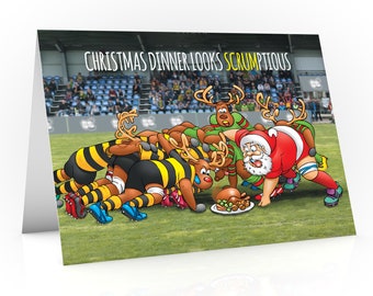 Rugby Christmas card | Christmas Dinner looks SCRUMptious | Great card for Dad Brother Boyfriend | Funny rugby scrum humour | A5 card size