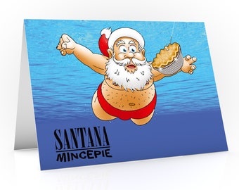 Nirvana Christmas card - A funny festive parody of the Nevermind album | Santa baby in his bathing trunks fixated on a mince pie