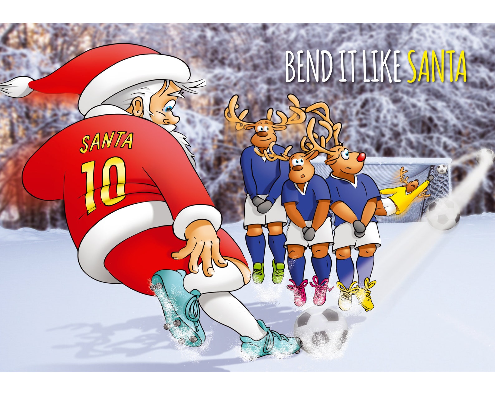 Football Christmas card Bend it like Santa Funny xmas card Etsy