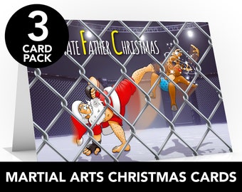 Kickboksen Kerstkaart - 3 CARD PACK - Karate Kerstkaart - Kaart voor instructeur - Kaart voor hem - Kaart voor echtgenoot