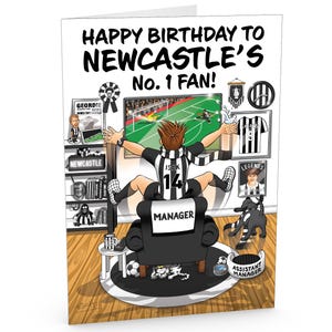 Carte d'anniversaire de football pour fan numéro 1 de Newcastle United - Beaucoup de détails inspirés du club - Grand format A5 - Pour lui ou ses supporters
