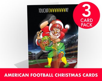 American Football Kerstkaart | 3 CARD PACK | touchdOWWWWWWWn | Grappige kaart | Kaart voor vriendje Broer Papa