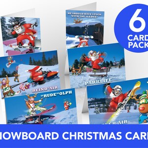 Snowboard Christmas Cards 6 card pack A5 Size Funny Snowboard cards image 1