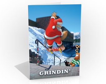 Skateboard Christmas card | Grindin' | Santa doing a Frontside Nose slide | Cool card for Son, Daughter, Grandson | A5 size Hand drawn