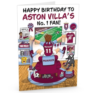 Carte d'anniversaire de football pour le fan numéro 1 d'Aston Villa - Beaucoup de détails inspirés du club - Format A5 - Fabriquée au Royaume-Uni - Pour lui ou ses supporters