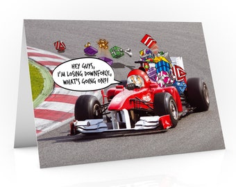 Formula 1 Christmas card | Santa is losing downforce | Funny card for all F1 fans | For Dad, boyfriend, Son | A5 card Hand drawn