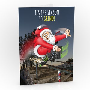 Carte de Noël de patin à roues alignées | C'est la saison pour moudre | Carte de voeux de sport extrême | Carte pour fils, fille, petit-fils