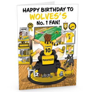 Carte d'anniversaire de football pour fan des loups numéro 1 - Beaucoup de détails inspirés du club - Grand format A5 - Pour lui ou ses supporters