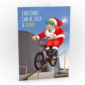 Carte de Noël BMX | Noël peut être une tâche difficile ! | Carte pour fils, fille, petit-fils, petite-fille | Format A5 Dessiné à la main