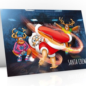 Cartão de Natal Breakdance | O Santa Crew dançando neste design super legal | Para namorada ou namorado | Tamanho A5 Desenhado à mão