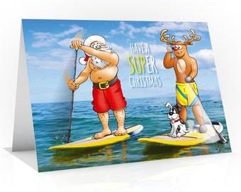 Paddleboarding Christmas card SUP greeting card Funny Humorous hand drawn design