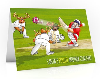 Cricket Christmas card | Santa's pulled another cracker | Funny card to send to Dad, Grandad, Son | Hand drawn | A5 size