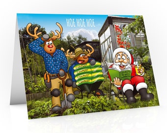 Gardening allotment card | Hoe Hoe Hoe | Santa the gardener is taking it a little to easy | Great card for Dad Grandad Uncle