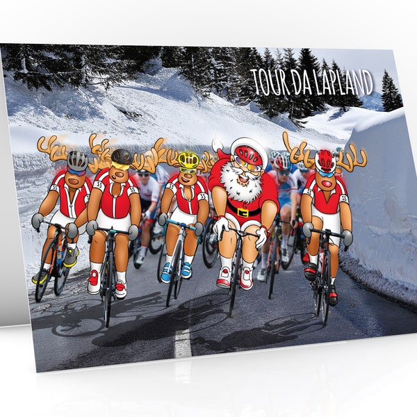 Cycling Christmas card | Tour da Lapland | Funny greeting card for Son, Daughter, Girlfriend, Boyfriend, Husband, Wife | A5 size