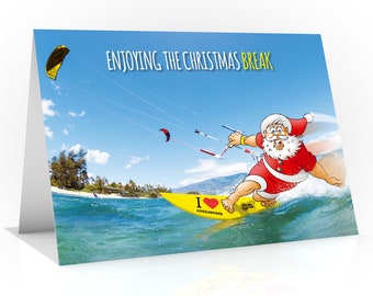 Kiteboarding Christmas card Kitesurfing card Funny card Unique design sporting theme card for husband card for son