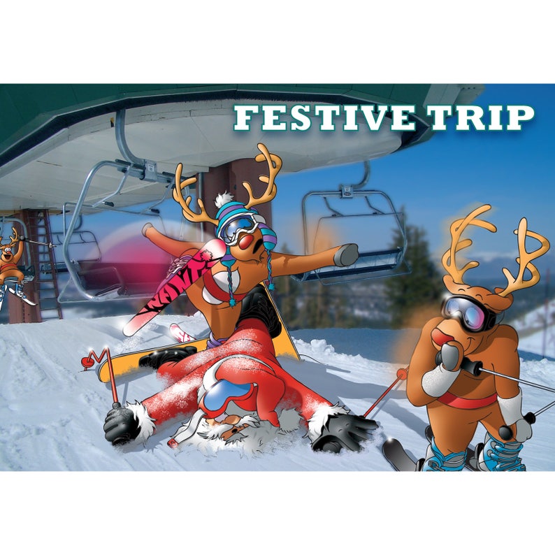 6 PACK of Ski Christmas Cards A5 Size Funny Christmas Etsy
