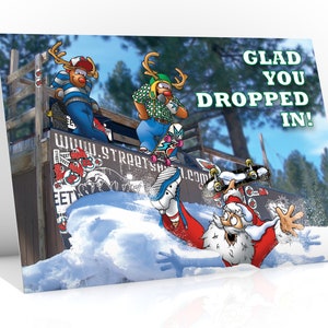 Carte de Noël de skateboard | Heureux que vous soyez passé ! Père Noël enseveli sous la neige | Carte amusante pour fils, fille, petit-fils | Format A5