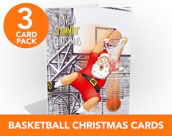 Basketbal kerstkaart - 3 CARD PACK - Grappige basketbalkaart voor hem