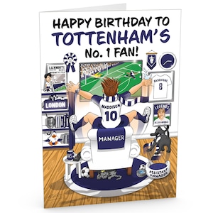 Carte d'anniversaire de football pour le fan numéro 1 de Tottenham - Beaucoup de détails inspirés du club - Grand format A5 - Pour lui ou ses supporters