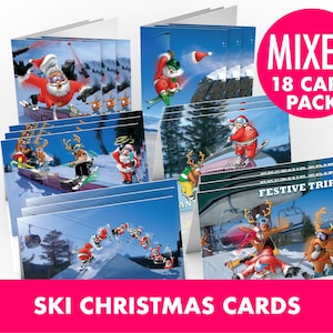 Ski Christmas Cards 18 card pack A5 Size Funny greeting cards Card for husband Card for wife image 1