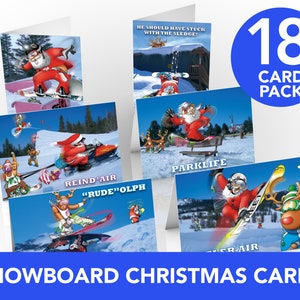 Cartes de Noël de snowboard - paquet de 18 cartes - lot de cartes pare-chocs