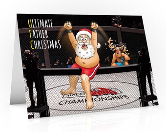 UFC kerstkaart | Ultieme kerstman | De kerstman zit op de kooi nadat hij Rudolph heeft verslagen | Voor vriendje, Son MMA-fans | A5 formaat