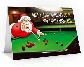 Snooker Christmas card - Funny Christmas card - Santa Claus down at the snooker club - Card for husband - Card for boyfriend