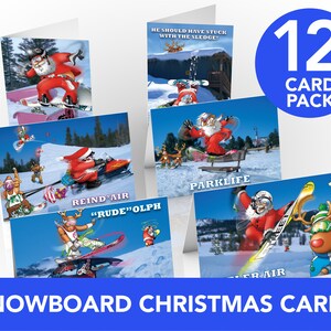Cartes de Noël de snowboard - lot de 12 - cartes de Noël amusantes - carte pour fils - carte pour petit ami