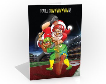 American Football Kerstkaart | touchdOWWWWWWWn | Grappige kaart van de kerstman die tussen de benen wordt geraakt | Kaart voor vriendje Papa Broer