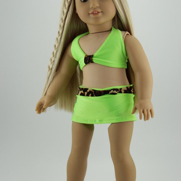American Girl doll clothes - Skirted 2 piece swim suit (fits 18" doll) (411grn)