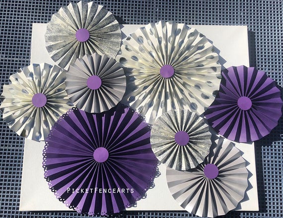 Purple Gray Paper Rosettes Purple And Silver Paper Fans Etsy