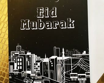 Eid Mubarak Greeting Card, Eid Card, Money holder, Eidi Card, Eidi Holder, Muslim Greeting Card, Modern Eid, Set of 5 w/envelopes