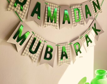 Green and Gray Ramadan Banner, Eid Mubarak, Happy Ramadan, Ramadan Decor, Eid Decor