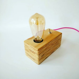 Design plywood cube lamp. Vintage edison led bulb with toggle switch. wood lamp. Trendy table lamp. Gift item