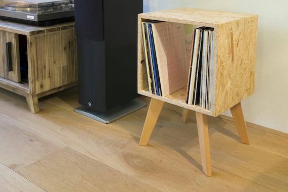 Vinyl Record Cabinet Osb Wood Vintage Look Beech Legs Vinyl Etsy